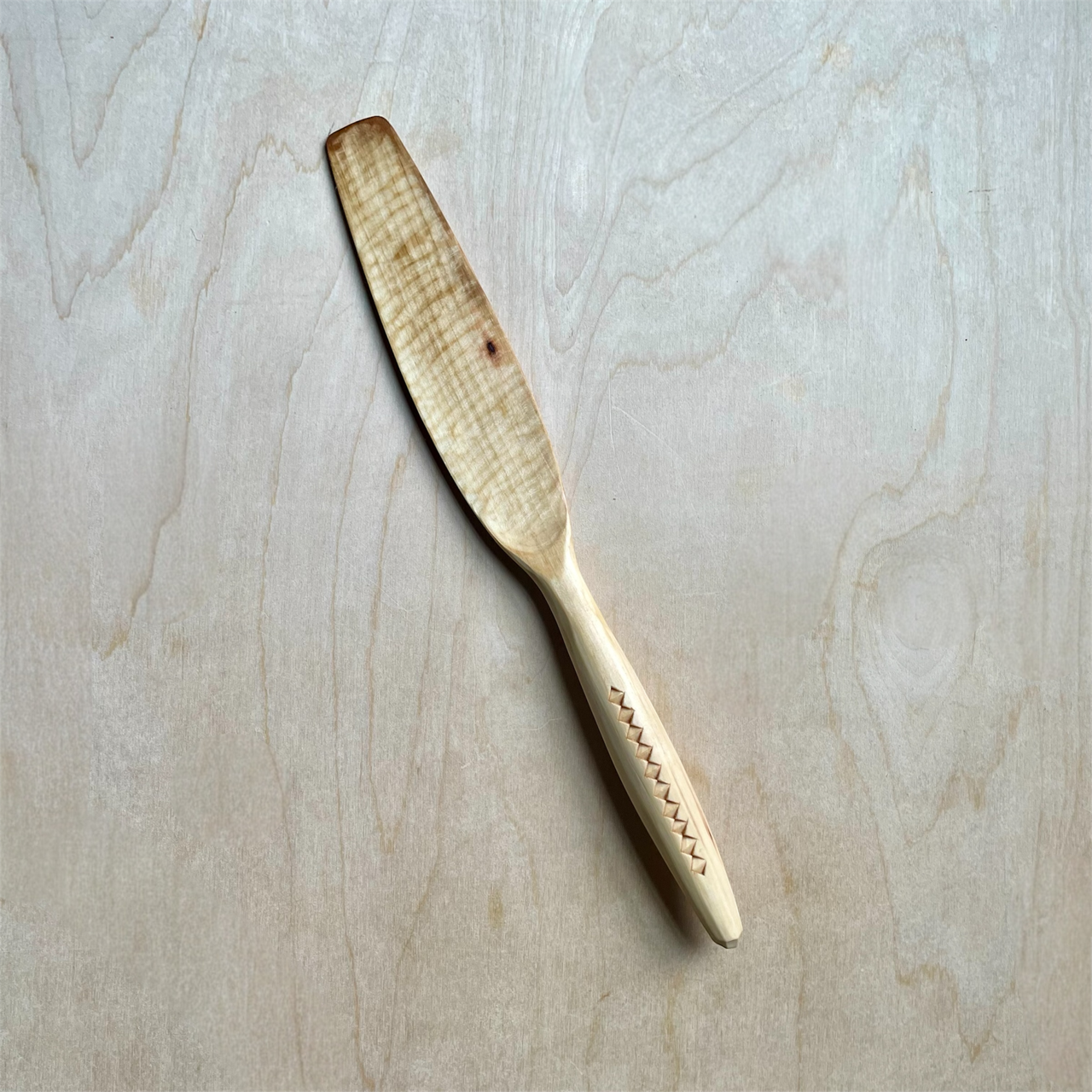 12" Maple spurtle with chip-carved handle