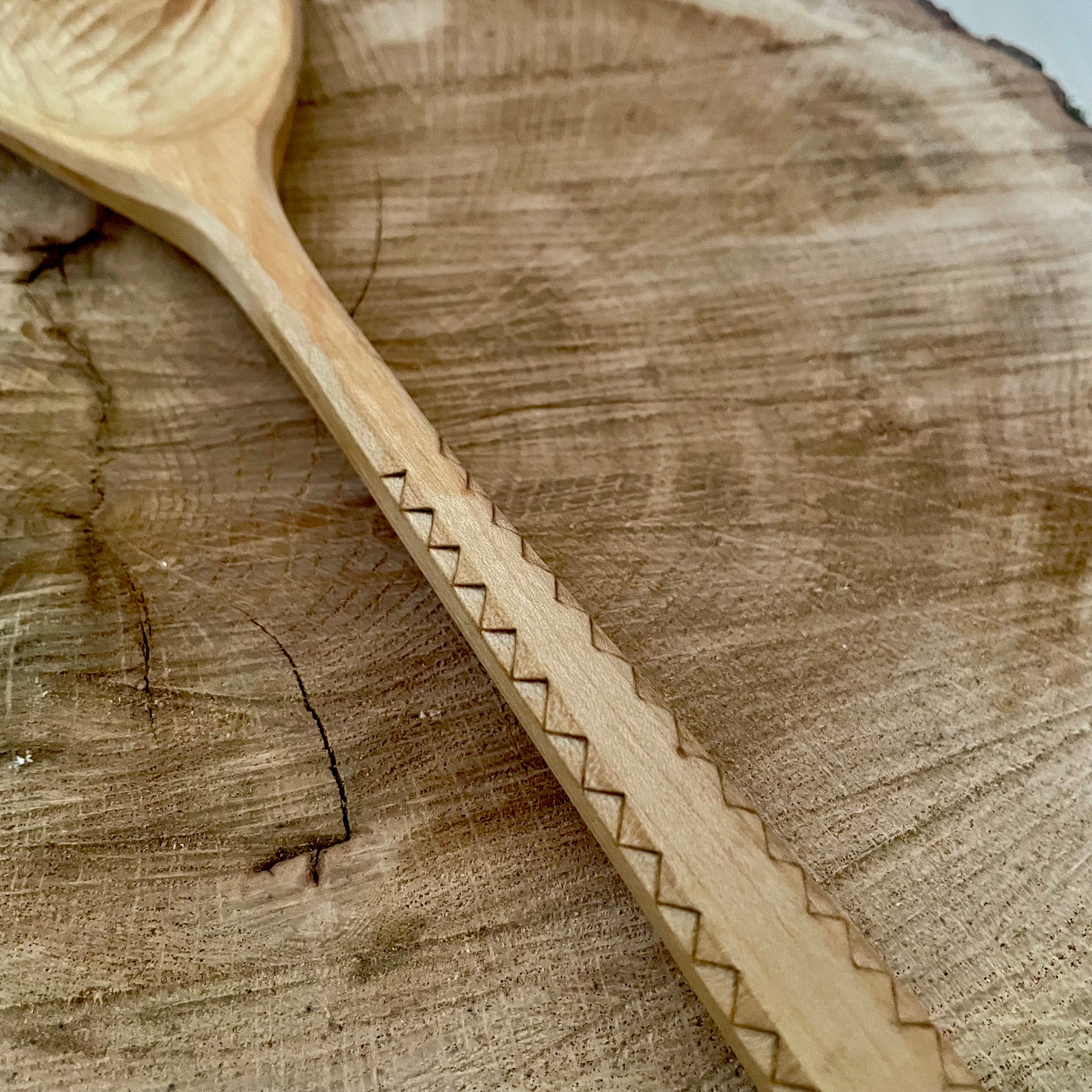 13" Maple Right-Handed Scraper Spoon with Chip Carving