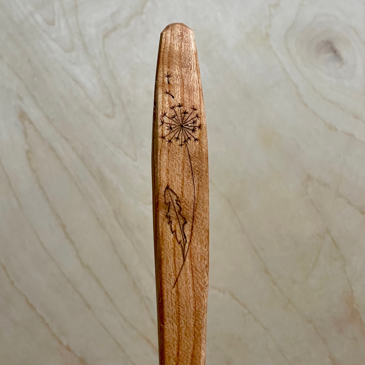 Flat-Tip Black Birch Spoon with Dandelion Motif