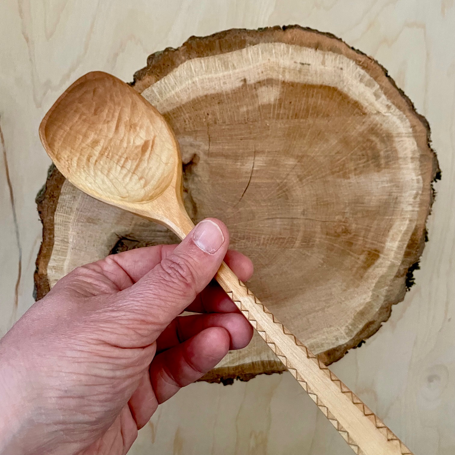 13" Maple Right-Handed Scraper Spoon with Chip Carving