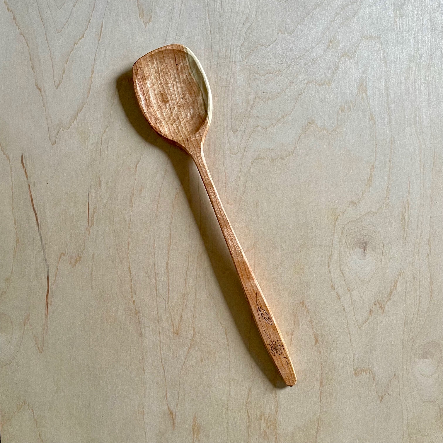 Flat-Tip Black Birch Spoon with Dandelion Motif