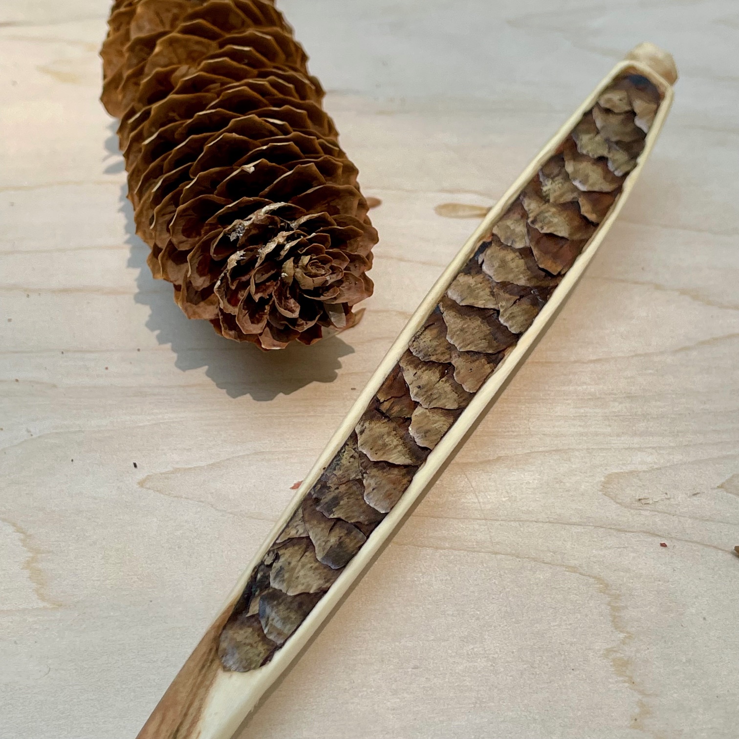 13" Maple cooking spoon with Pine Cone inlay