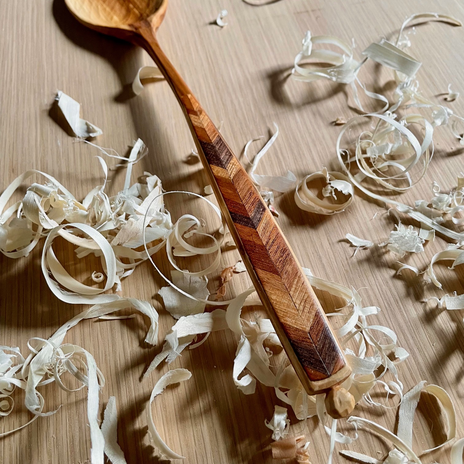 Chevron Inlay Hickory Serving Spoon
