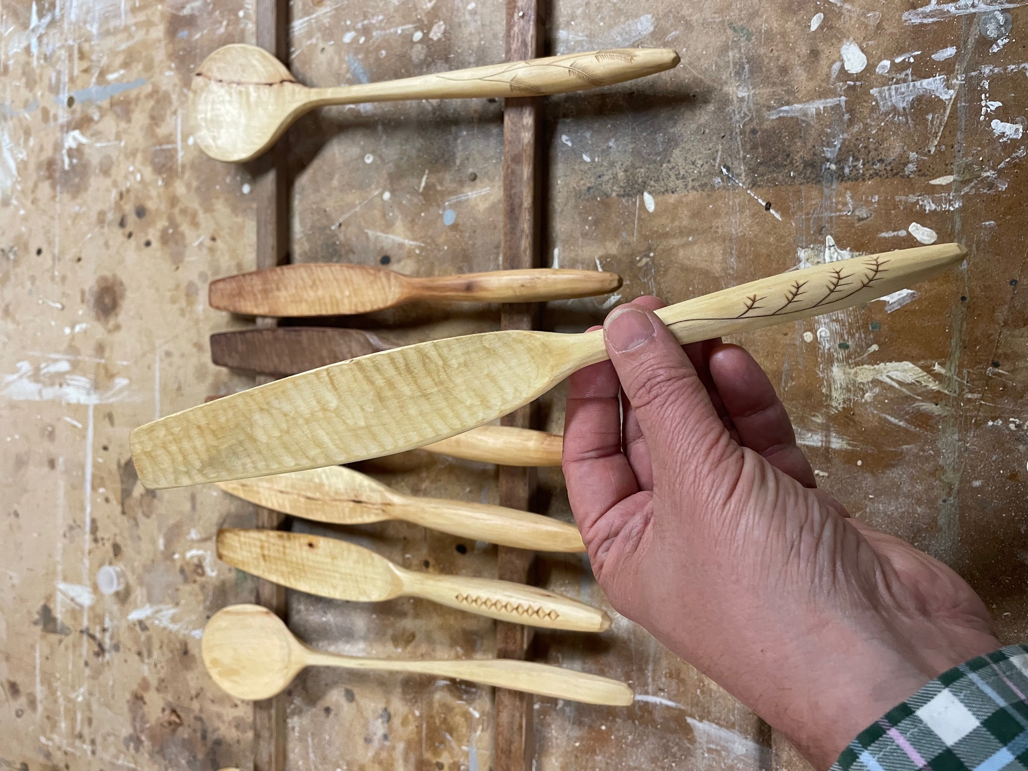 12" Maple spurtle with kolrosing detail on handle