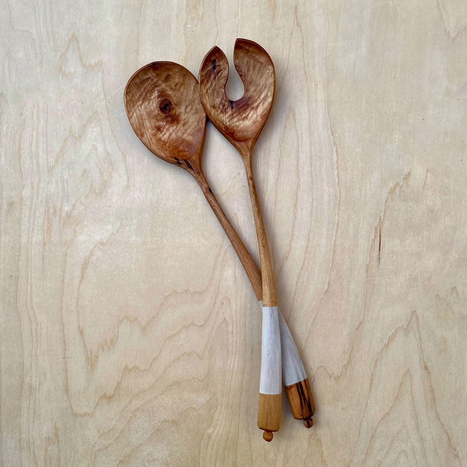 12" Baked maple salad server set