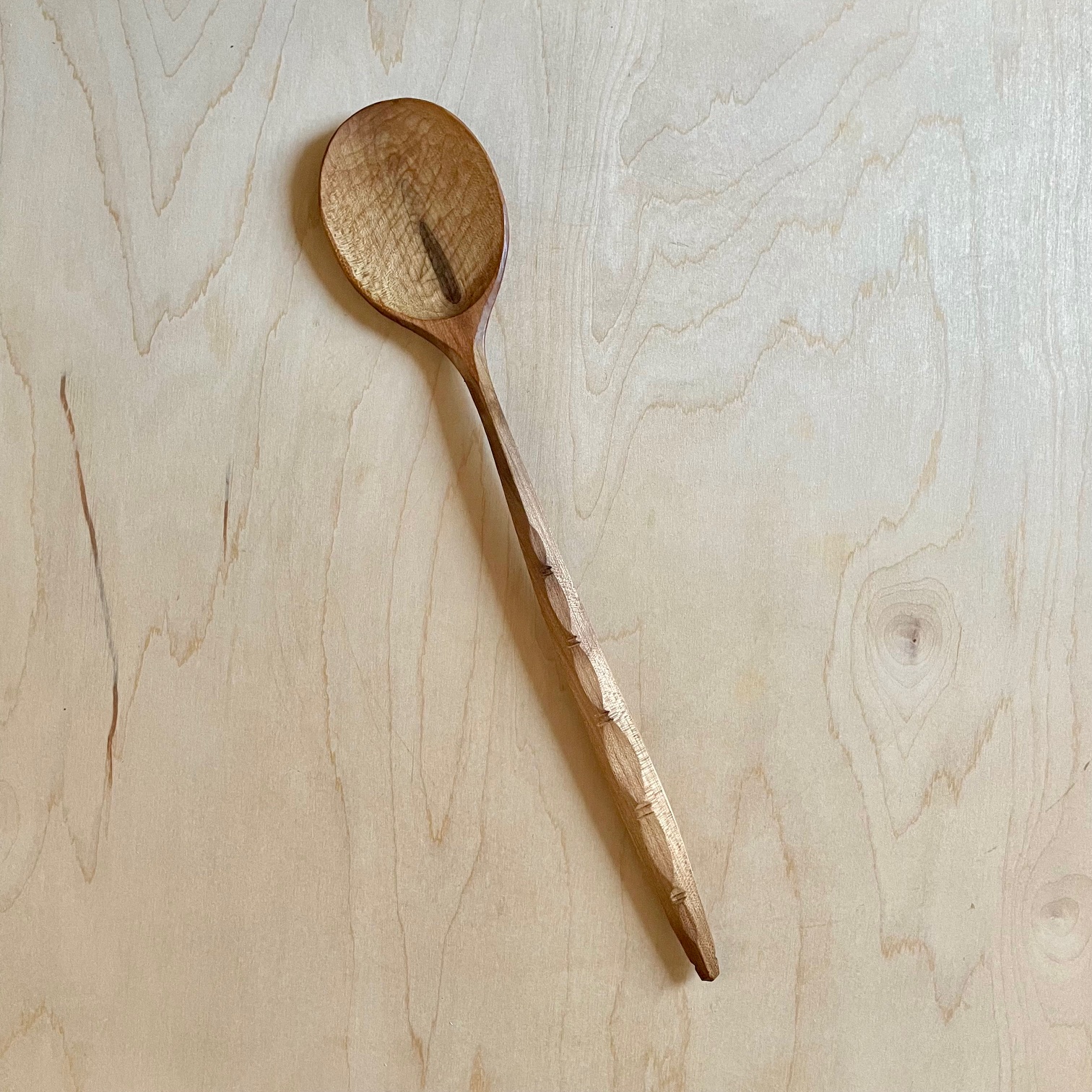 13" Maple Cooking Spoon with Top Scalloped Handle