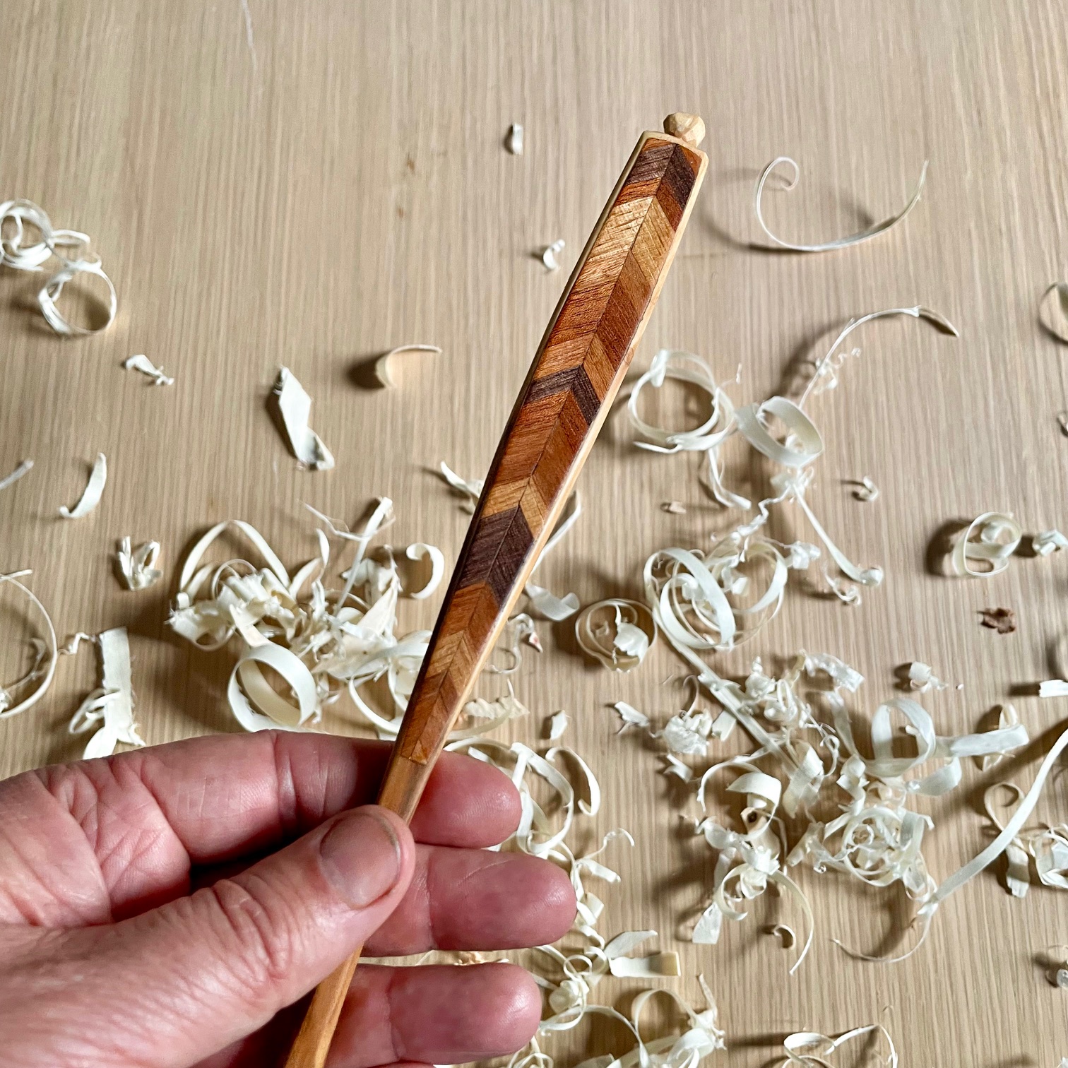 Chevron Inlay Hickory Serving Spoon