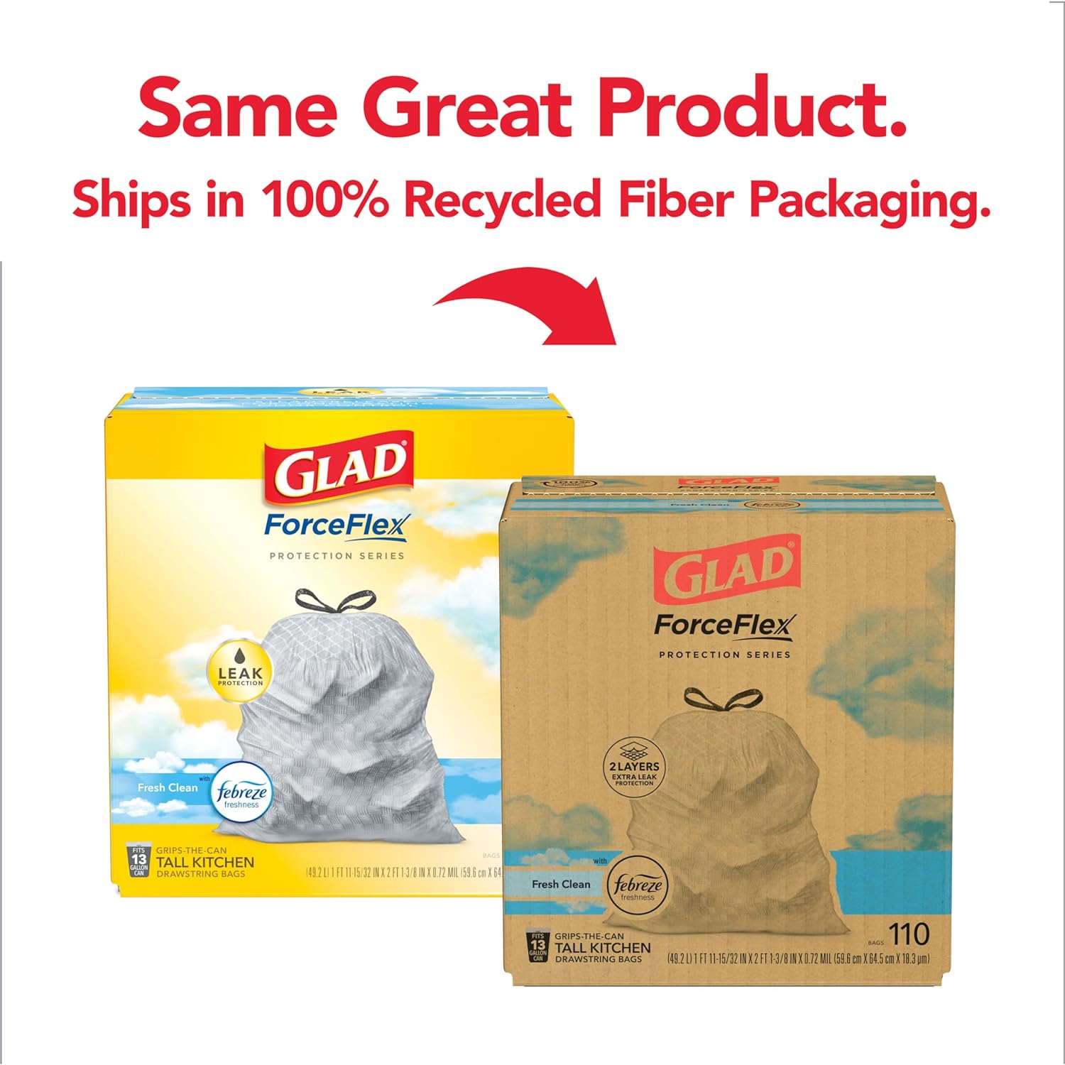Glad Trash Bags, ForceFlex Tall Kitchen Drawstring Garbage Bags, 13 Gal
