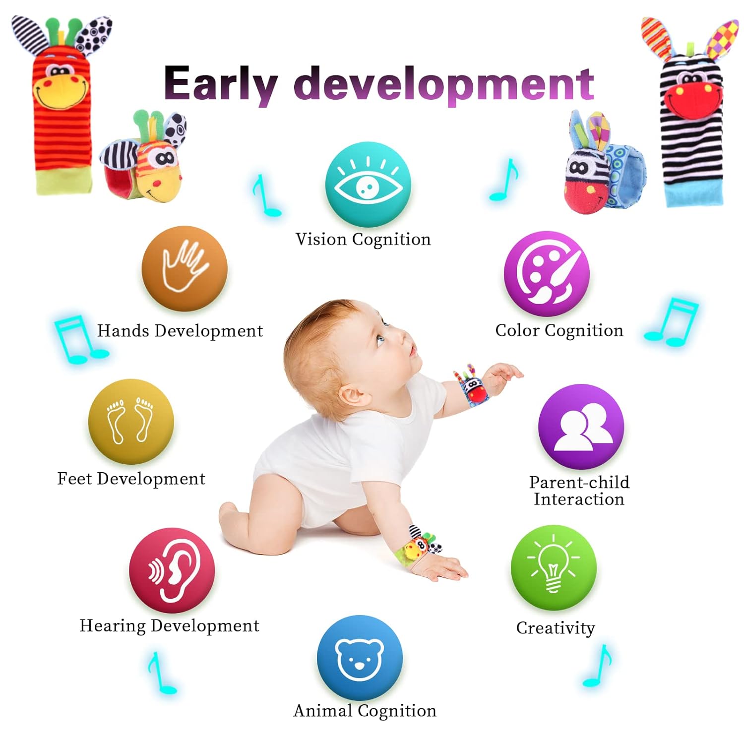 Infinno Baby Wrist Rattle Socks And Foot Finder Set, Perfect Baby Toys For 0-12 Months Newborn Boys And Girls As Baby Shower Gifts, Garden Bug Series