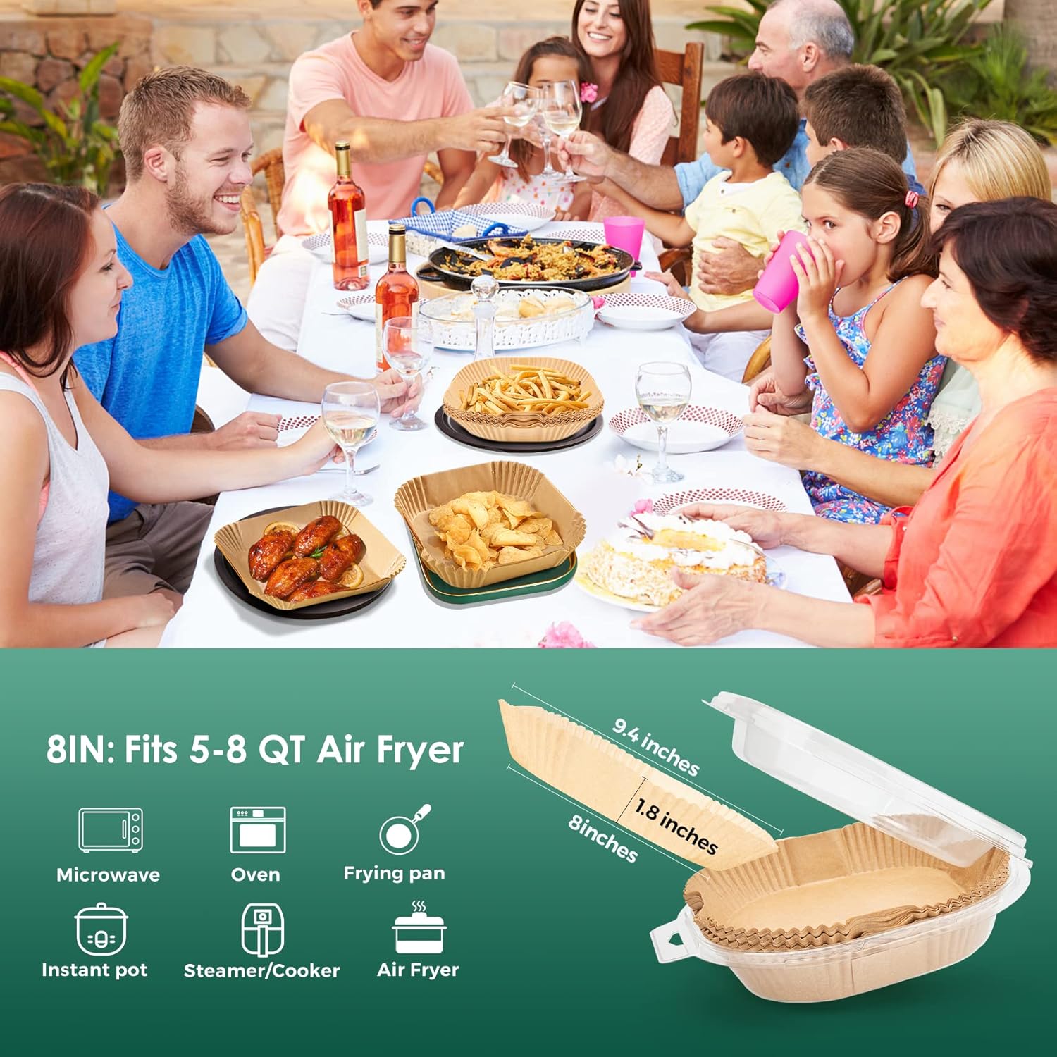 Air Fryer Paper Liners,125Pcs Parchment Paper, Air Fryer Disposable Paper Liner For Microwave, Non-Stick Air Fryer Liners Square Free Of Bleach (8IN)
