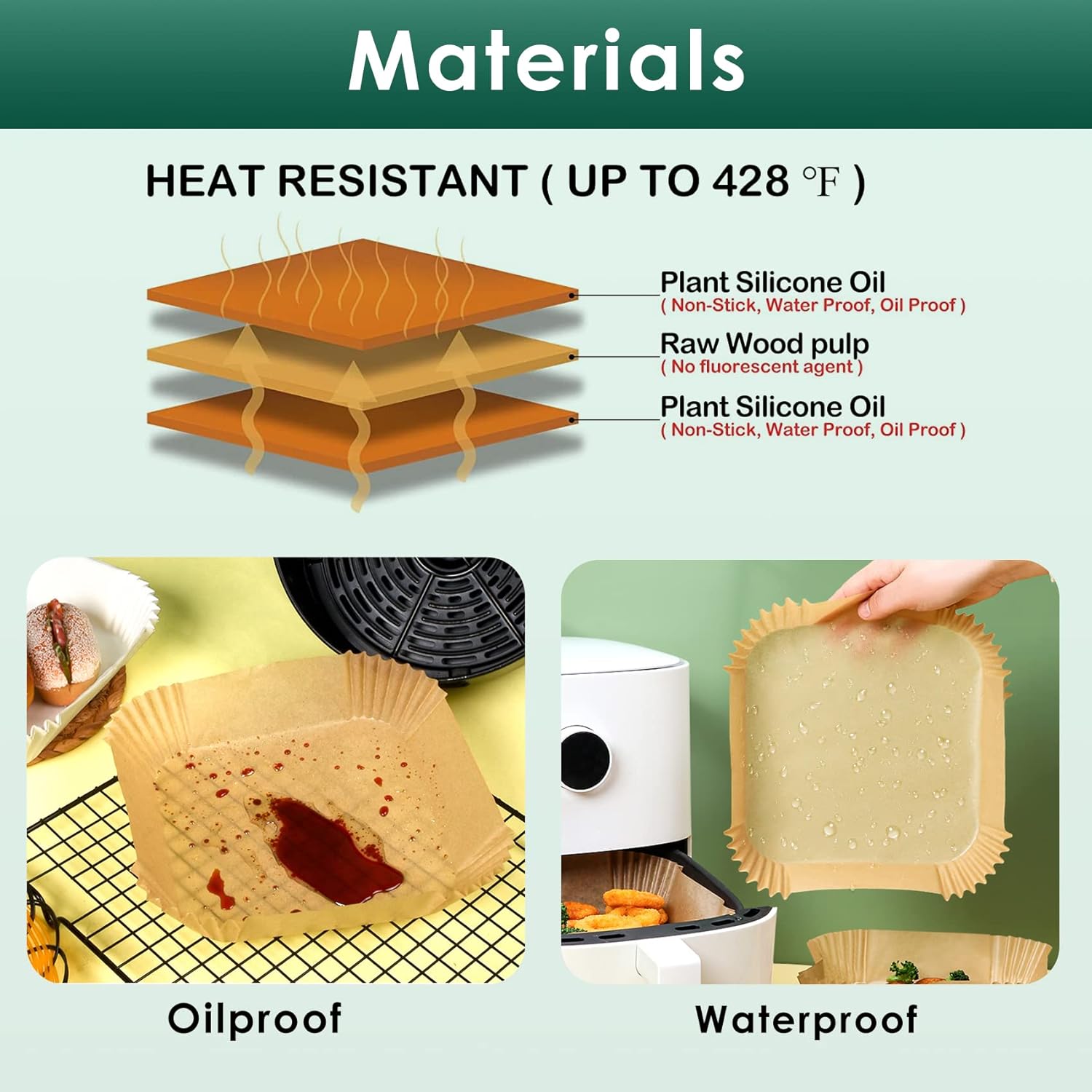 Air Fryer Paper Liners,125Pcs Parchment Paper, Air Fryer Disposable Paper Liner For Microwave, Non-Stick Air Fryer Liners Square Free Of Bleach (8IN)