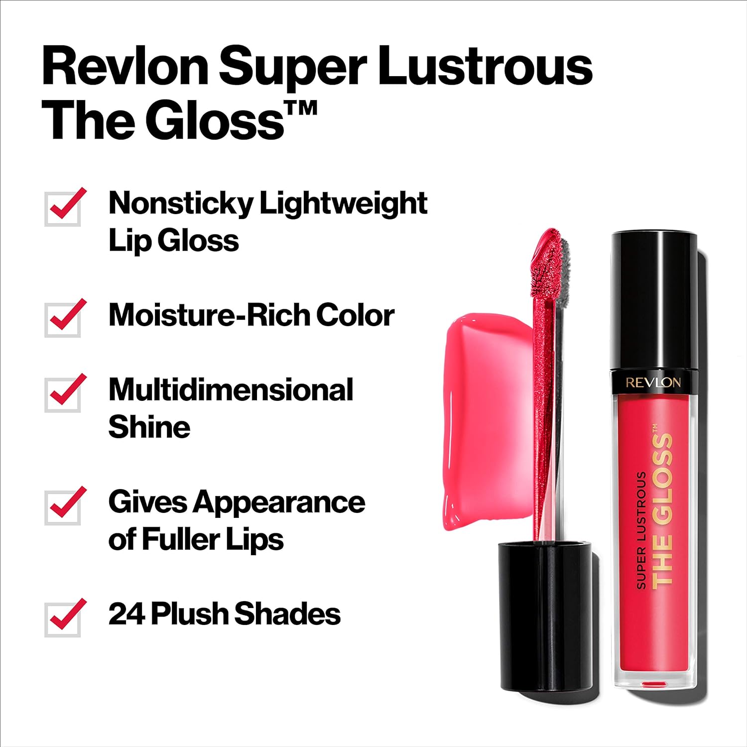 Revlon Super Lustrous The Gloss, Lip Gloss Makeup Stocking Stuffers for Women, Non-Sticky, High Shine Finish, 260 Rosy Future, 0.13 Oz