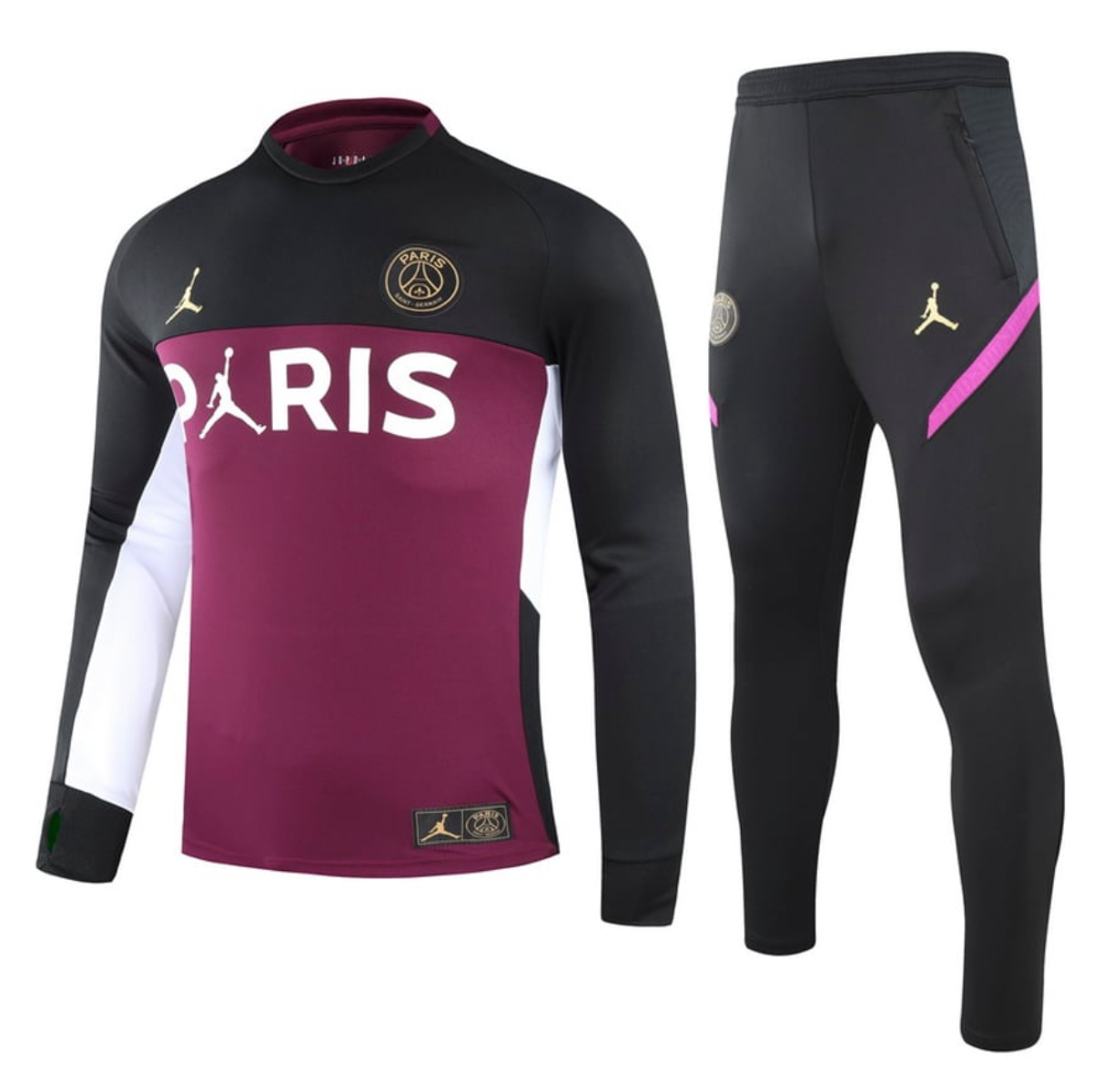 PSG Jordan Crew Neck Tracksuit 2020/21 - Black/White/Burgundy
