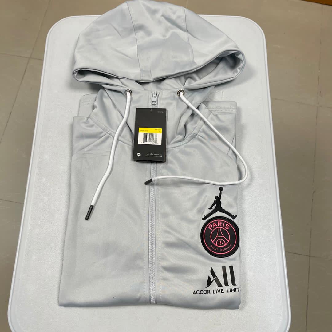 PSG Jordan Full Zip Dri-Fit Hooded Tracksuit 2021/22 - Grey/Pink
