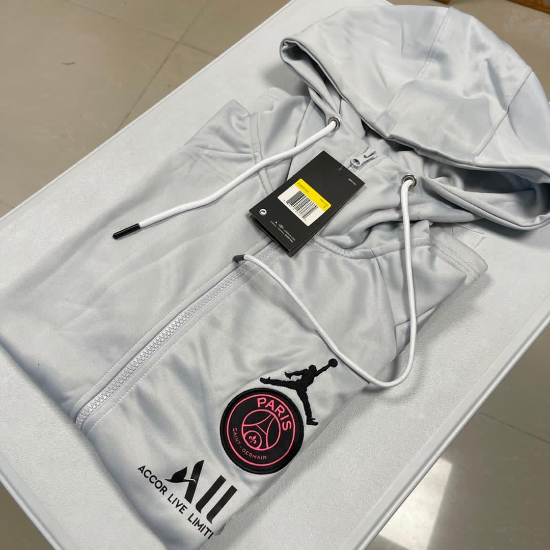 PSG Jordan Full Zip Dri-Fit Hooded Tracksuit 2021/22 - Grey/Pink