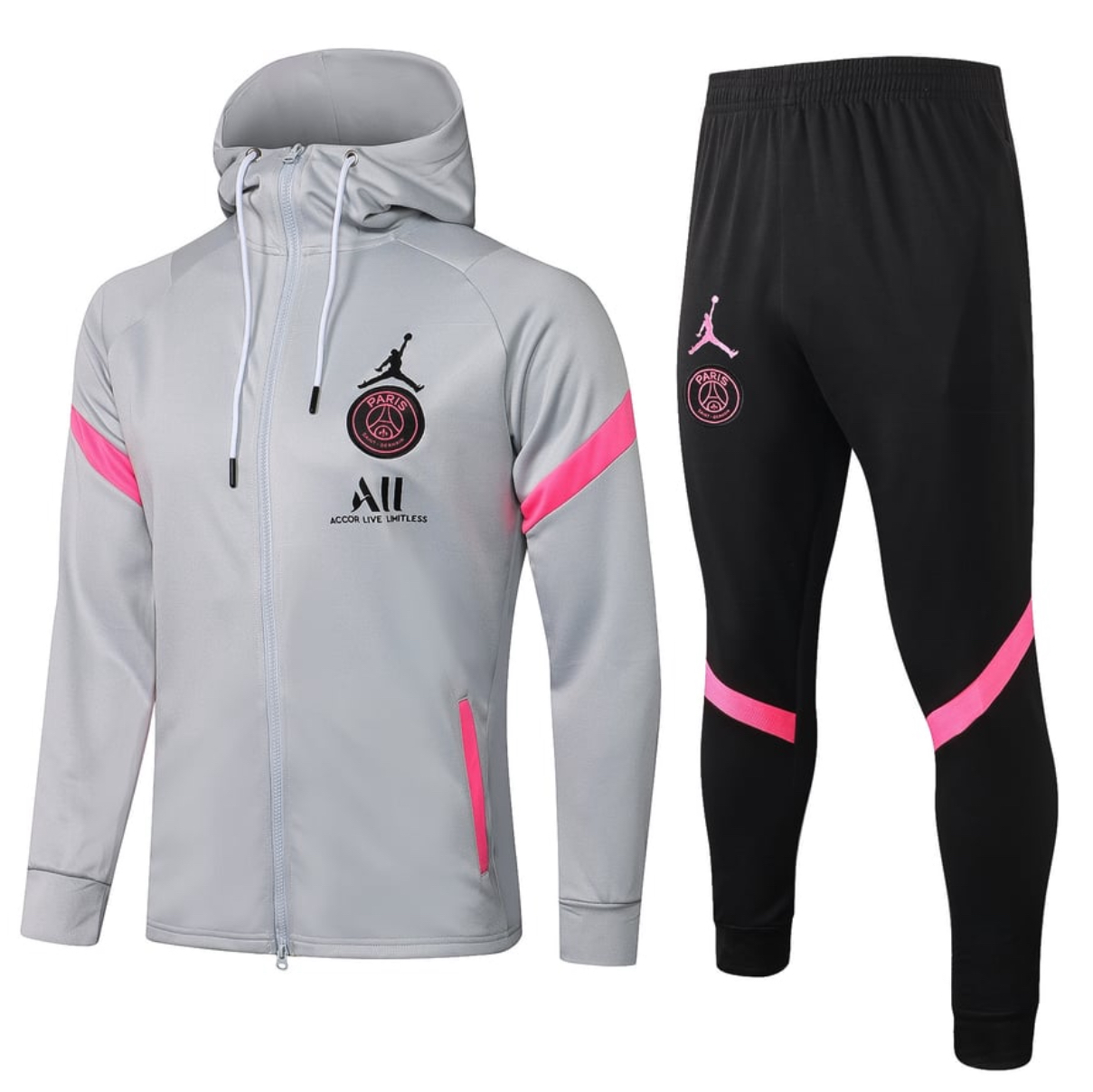 PSG Jordan Full Zip Dri-Fit Hooded Tracksuit 2021/22 - Grey/Pink