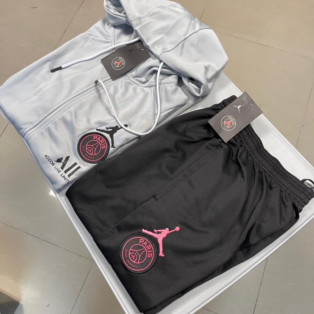 PSG Jordan Full Zip Dri-Fit Hooded Tracksuit 2021/22 - Grey/Pink