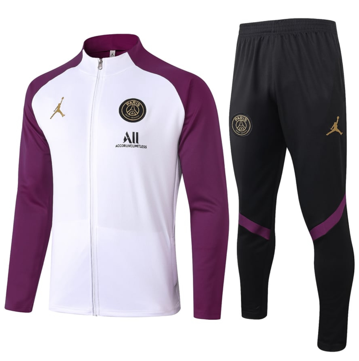 PSG Jordan Full Zip Full Tracksuit 2020/21 - White/Purple/Gold