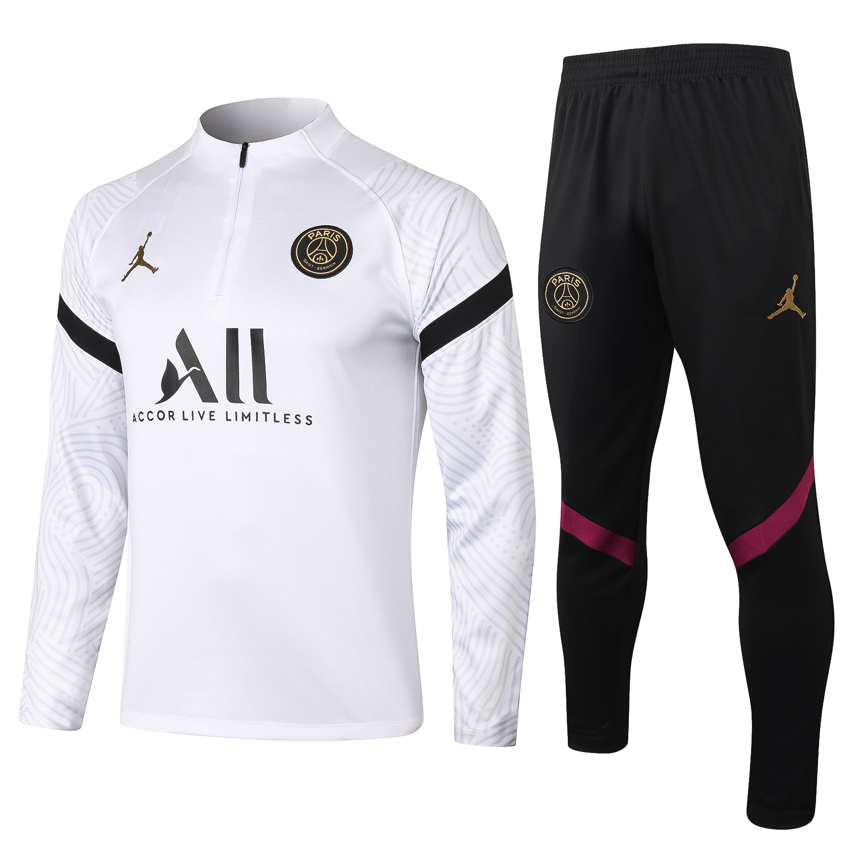 PSG Jordan Quarter Zip Full Tracksuit - White/Black/Gold/Burgundy