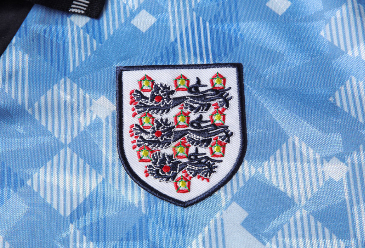 1990 England Third Shirt - Sky Blue/Navy Blue/White