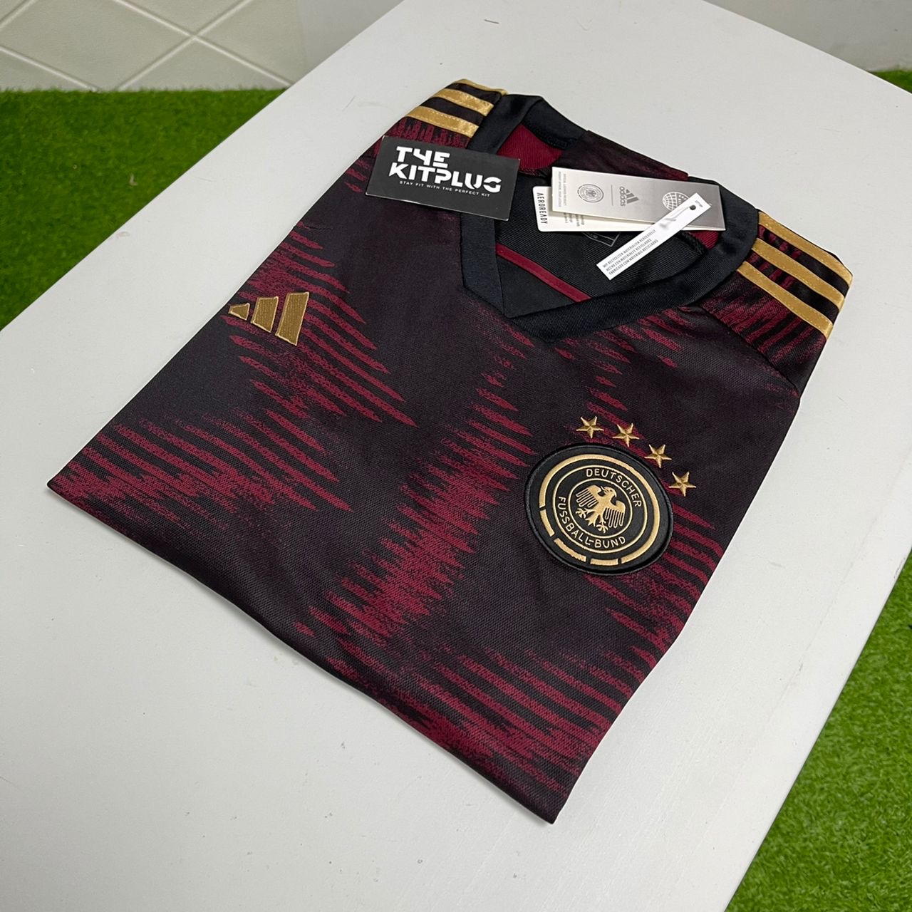 2022 Germany Adidas Away Shirt - Black/Collegiate Burgundy/Gold