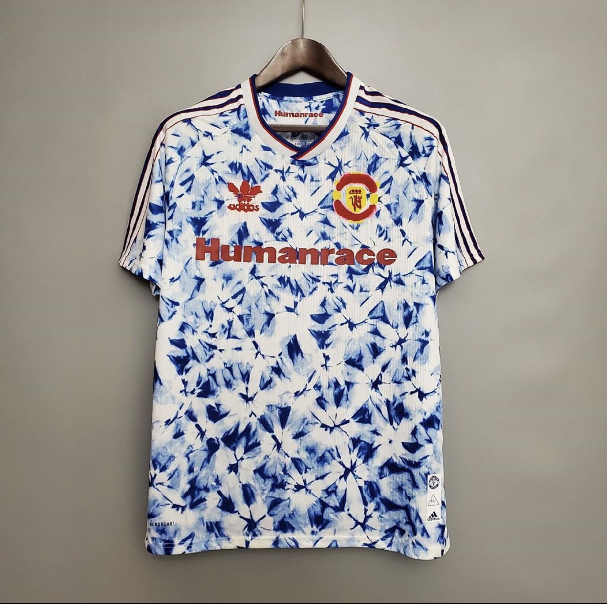 Adidas Humanrace Manchester United Shirt 2020/21 - Blue and White Tie-Dye Design