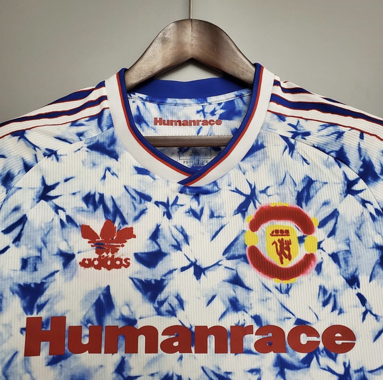 Adidas Humanrace Manchester United Shirt 2020/21 - Blue and White Tie-Dye Design