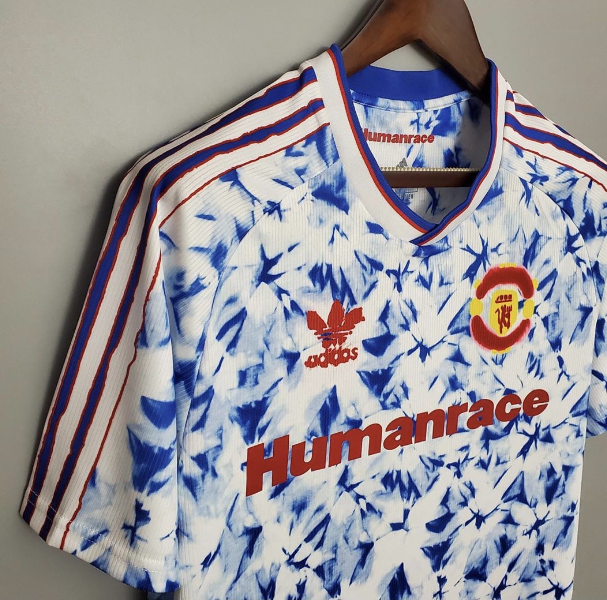Adidas Humanrace Manchester United Shirt 2020/21 - Blue and White Tie-Dye Design