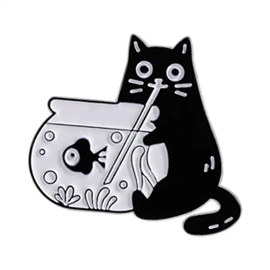 Cat and Fishbowl Pin