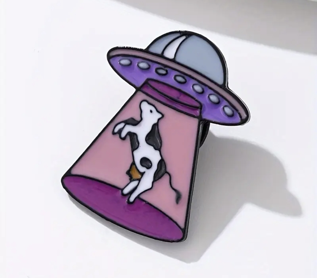 UFO Cow Abduction Pin - Pink