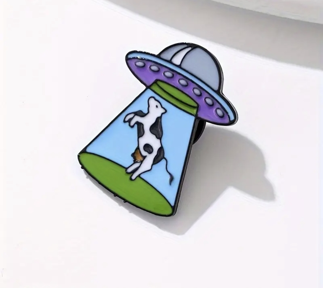 UFO Cow Abduction Pin - Blue
