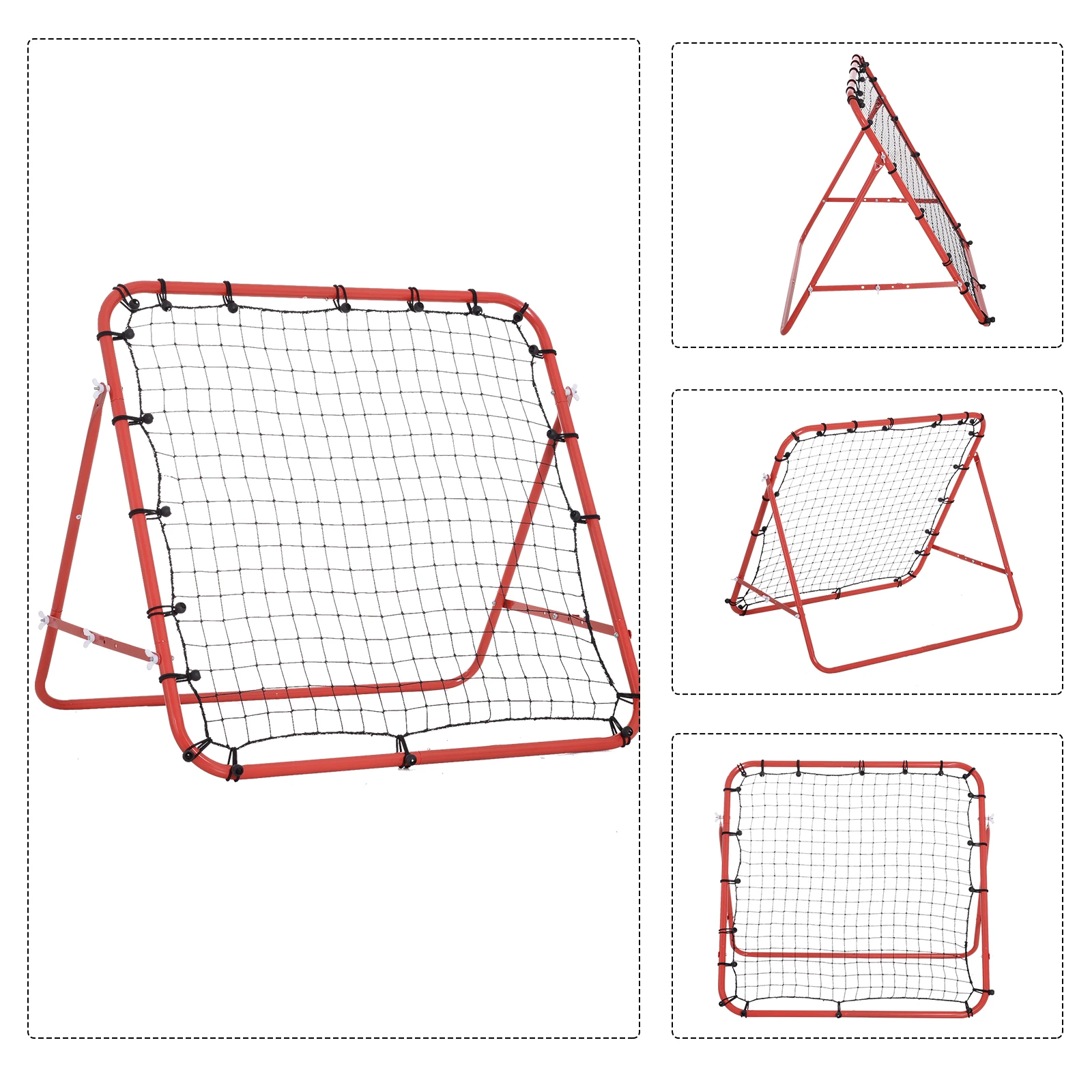  Fussball Rebounder Kickback Tor – Verstellbare Rückprallwand für Fußballtraining, Metallrohr mit PE-Gewebe, 96 x 80 x 96 cm Rot