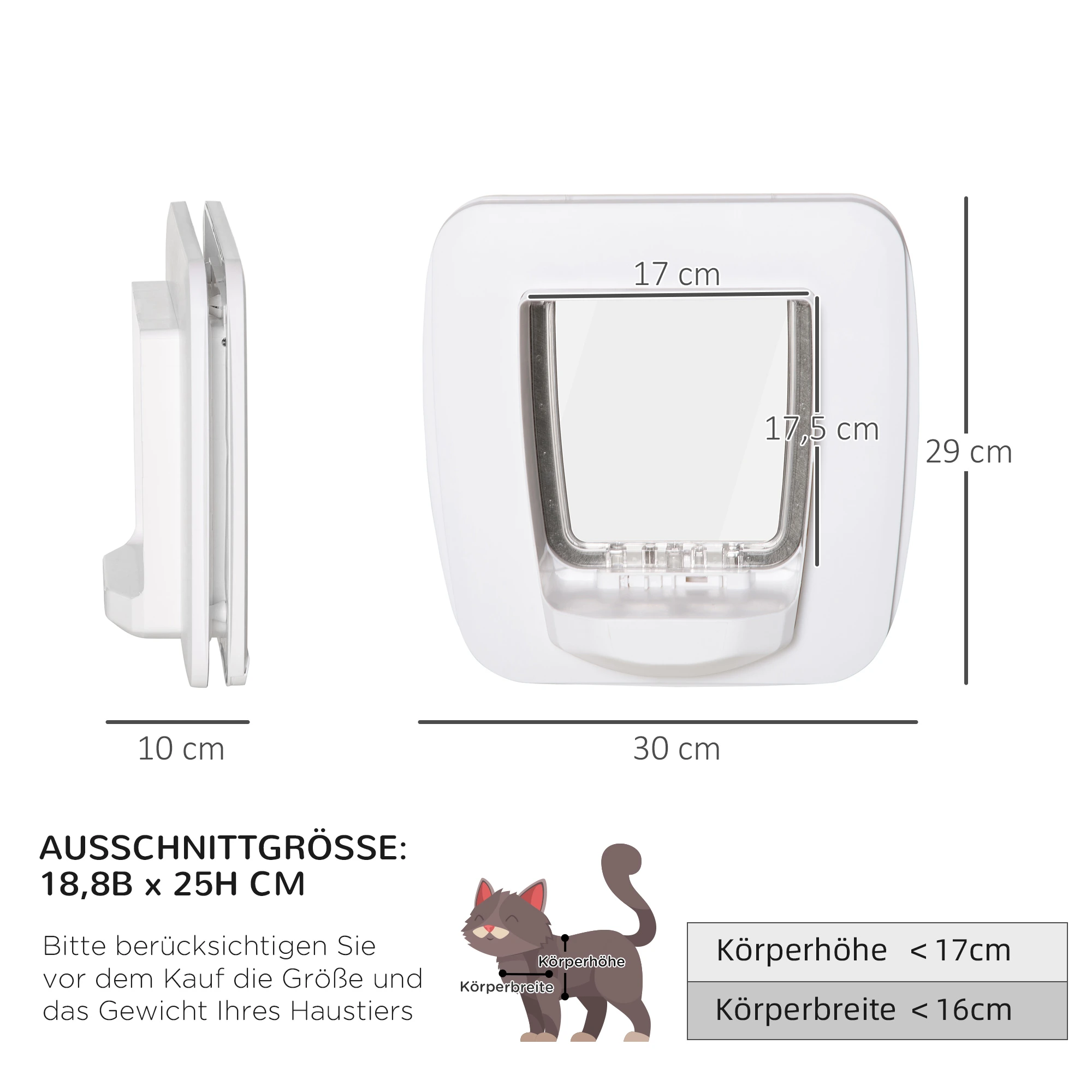 Katzenklappe Hundeklappe 4 Verschluss-Optionen mit Magnet Haustierklappe für Innen- und Aussentür Klappe für Haustiere 30 x 29 x 10 cm