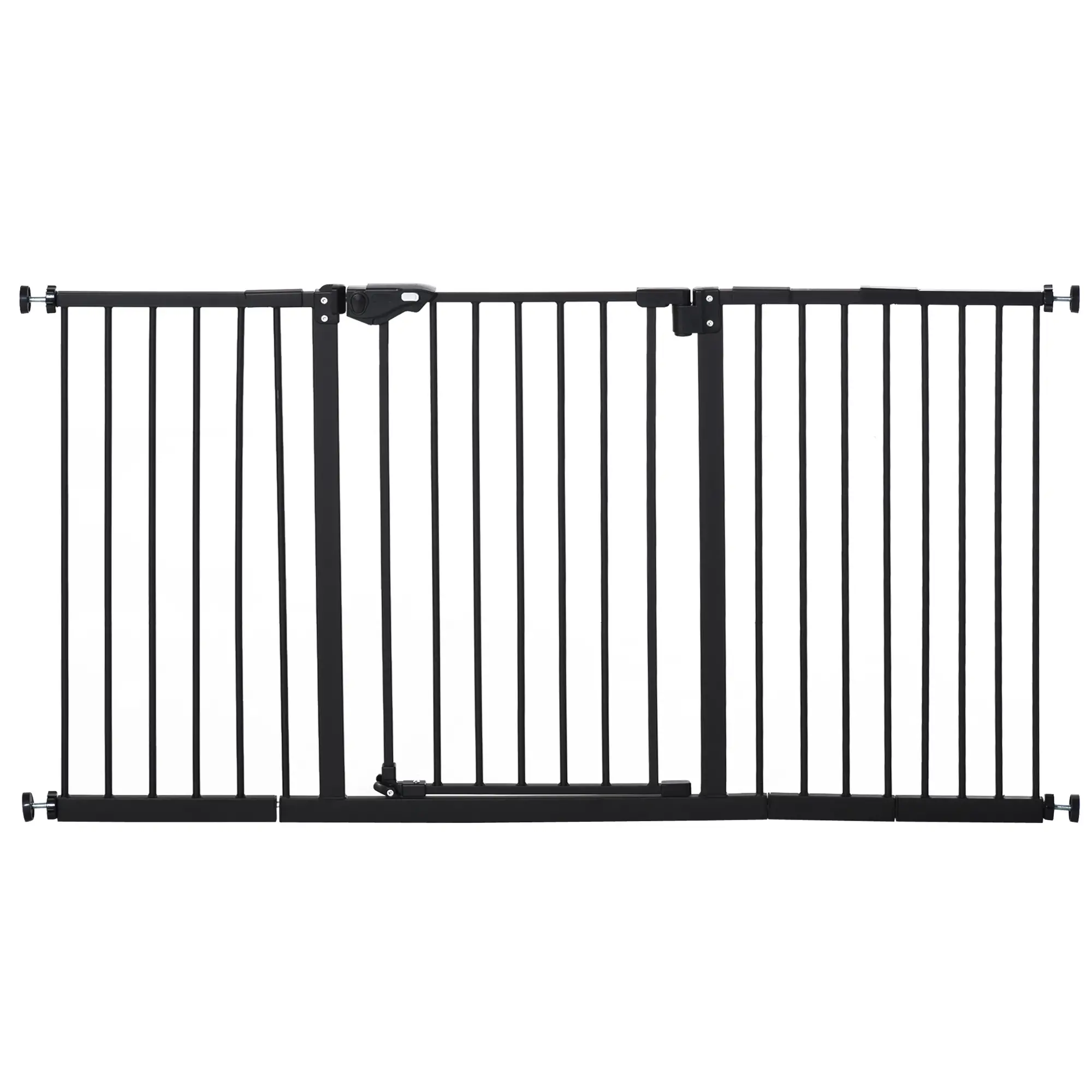 PawHut Türschutzgitter Hunde, Absperrgitter, Schutzgitter für Haustier, 74-147,5 cm, Hundegitter incl. 3 verschiedene Verlängerungen, Treppenschutzgitter ohne Bohren, Metall, Kunststoff, Schwarz