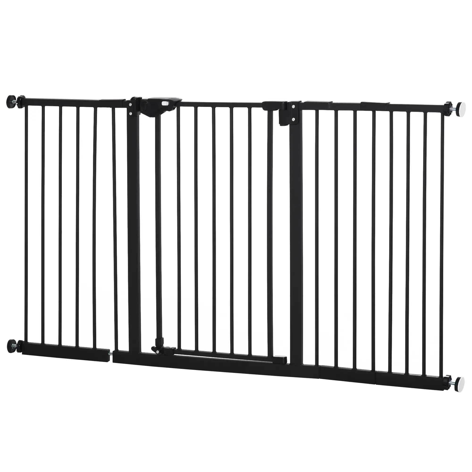 PawHut Türschutzgitter Hunde, Absperrgitter, Schutzgitter für Haustier, 74-147,5 cm, Hundegitter incl. 3 verschiedene Verlängerungen, Treppenschutzgitter ohne Bohren, Metall, Kunststoff, Schwarz