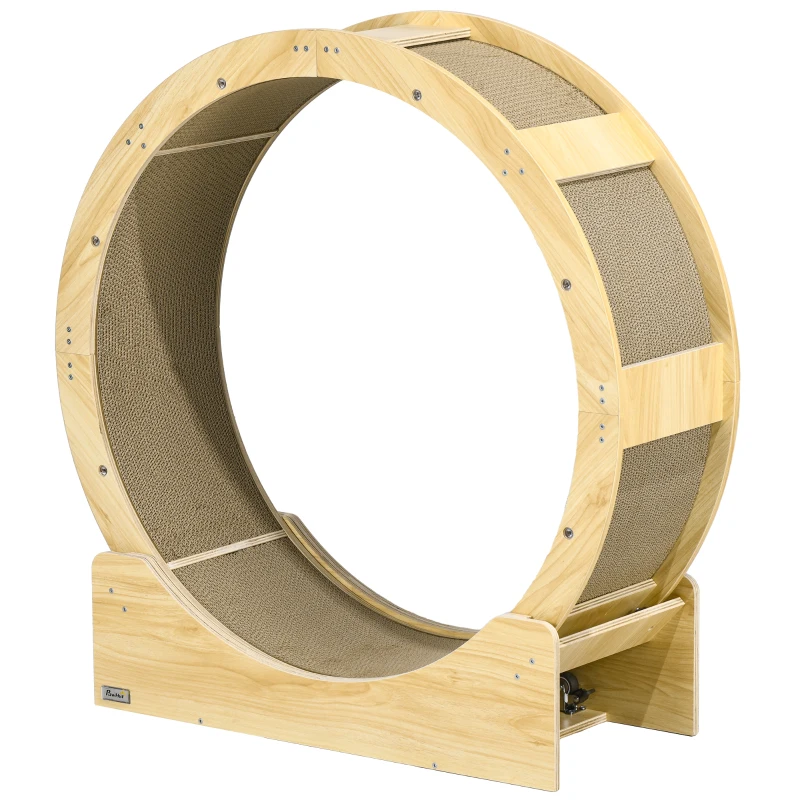 PawHut Katzenlaufrad 91 cm Katzenrad 91 cm mit Bremse, Kratzbrett, Eiche