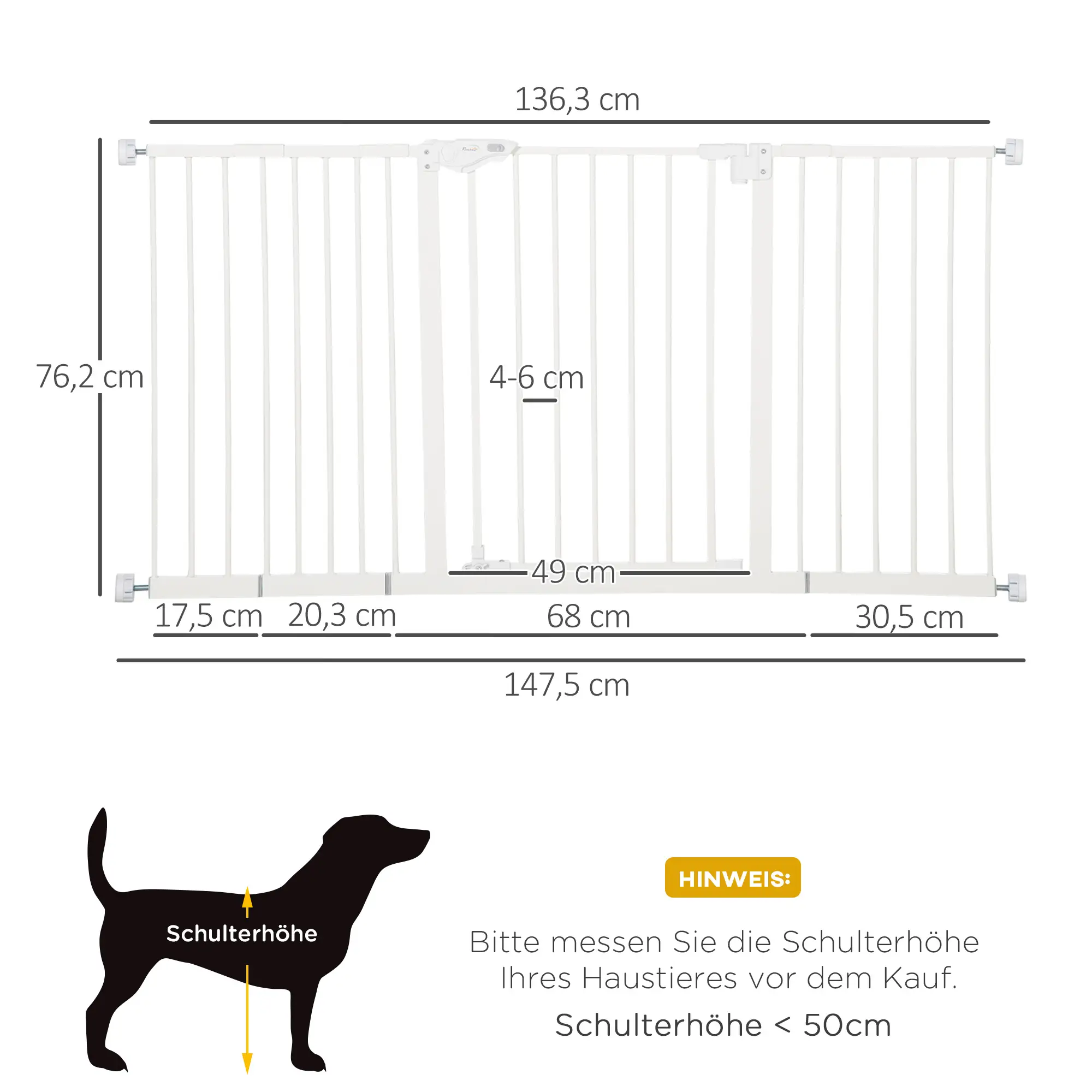 PawHut Hunde-Absperrgitter, erweiterbar, Klemmmontage, Metall, 136x76cm, Weiß 4.8
