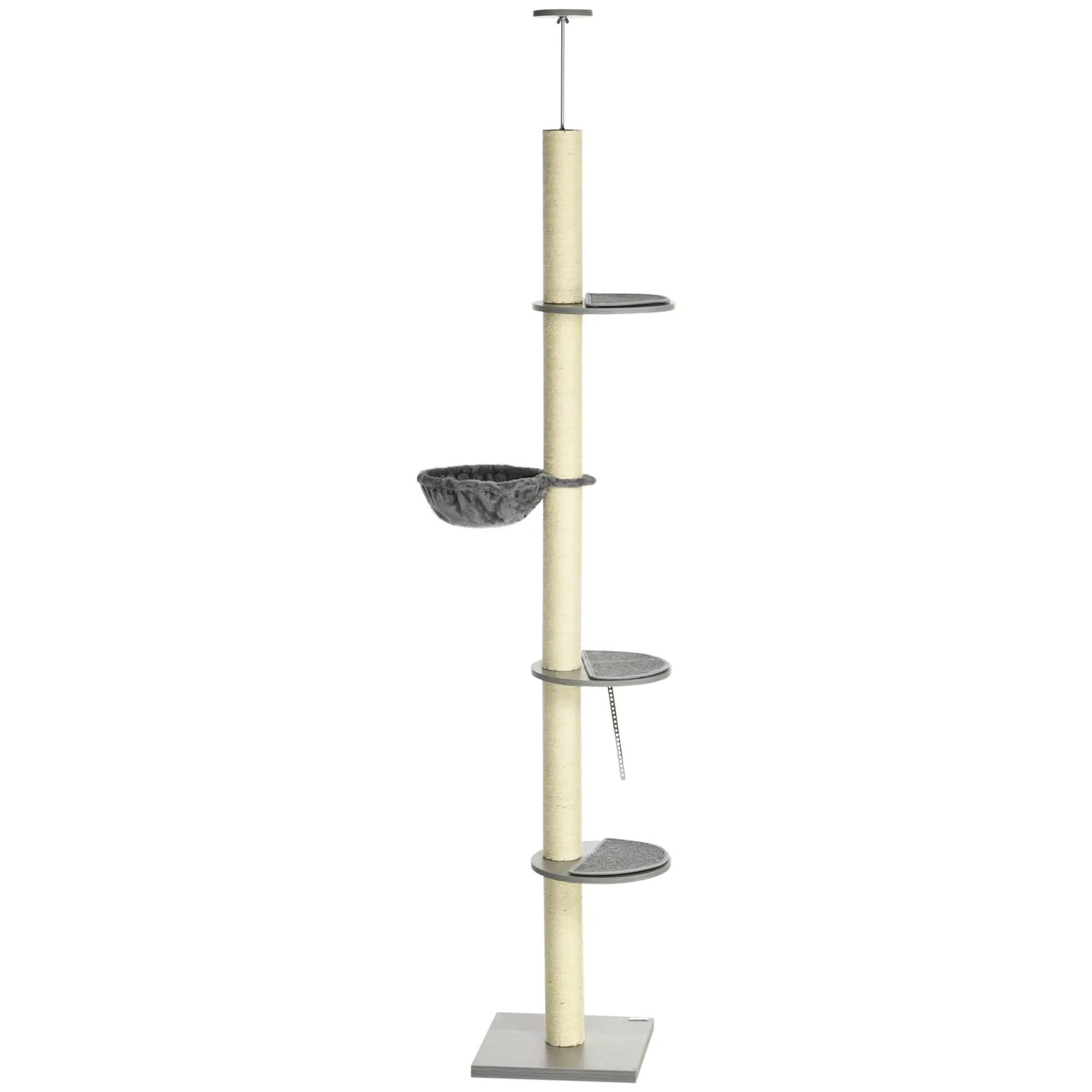 PawHut Kratzbaum mit Hängematte, inkl. Deckenspanner, Deckenhoch, 40 cm x 40 m x 250 cm, Grau + Cremeweiß 4.5