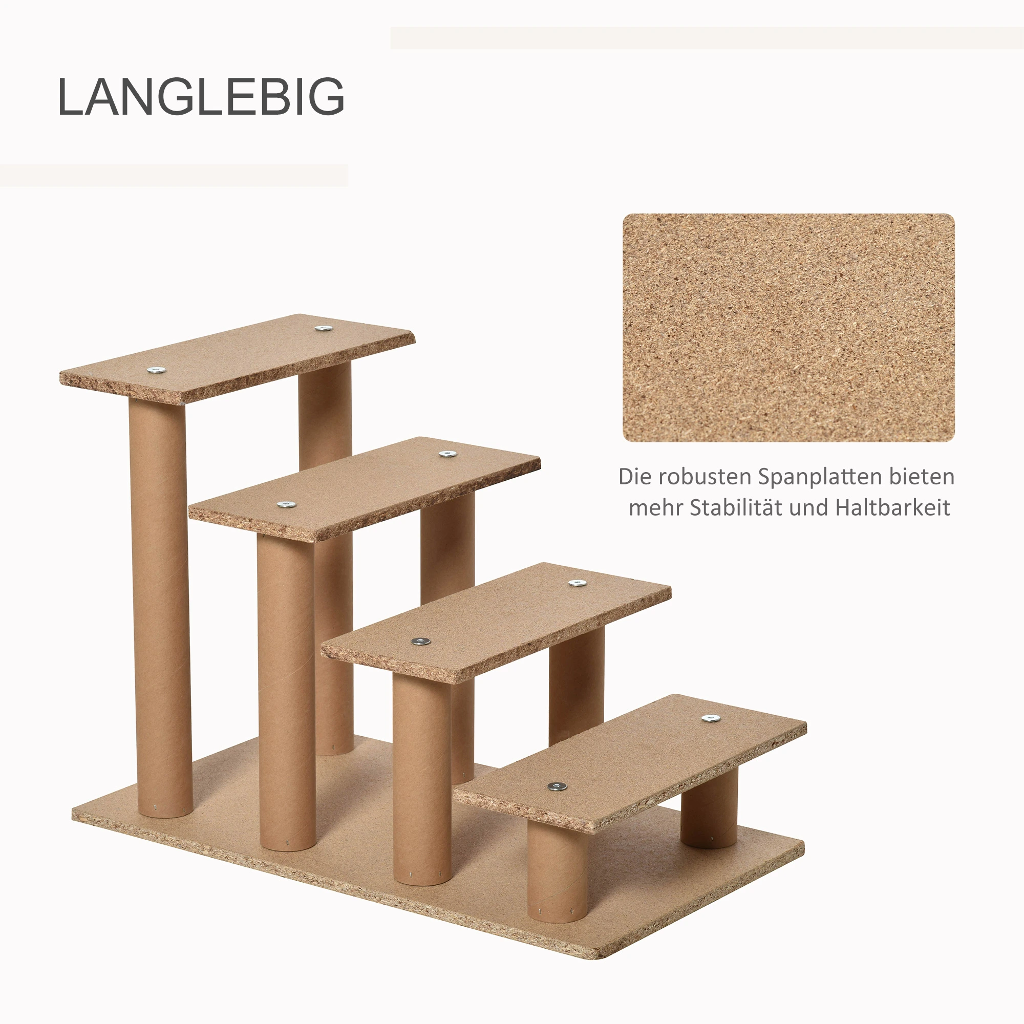 PawHut Hundetreppe 4-stufig, 35 cm Katzentreppe für Bett und Sofa, Haustiertreppe für Hunde und Katzen bis 5 kg, Plüschoptik, Beige