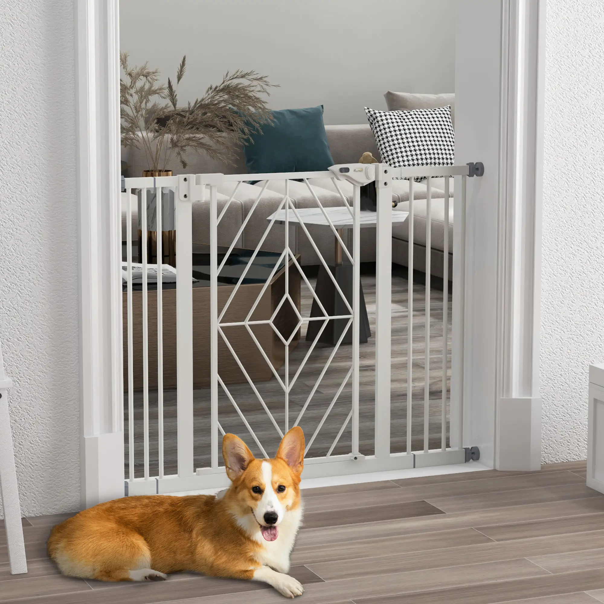 PawHut Türschutzgitter Treppenschutzgitter Absperrgitter Hundegitter, 100 cm x 4 cm x 76 cm, Weiß