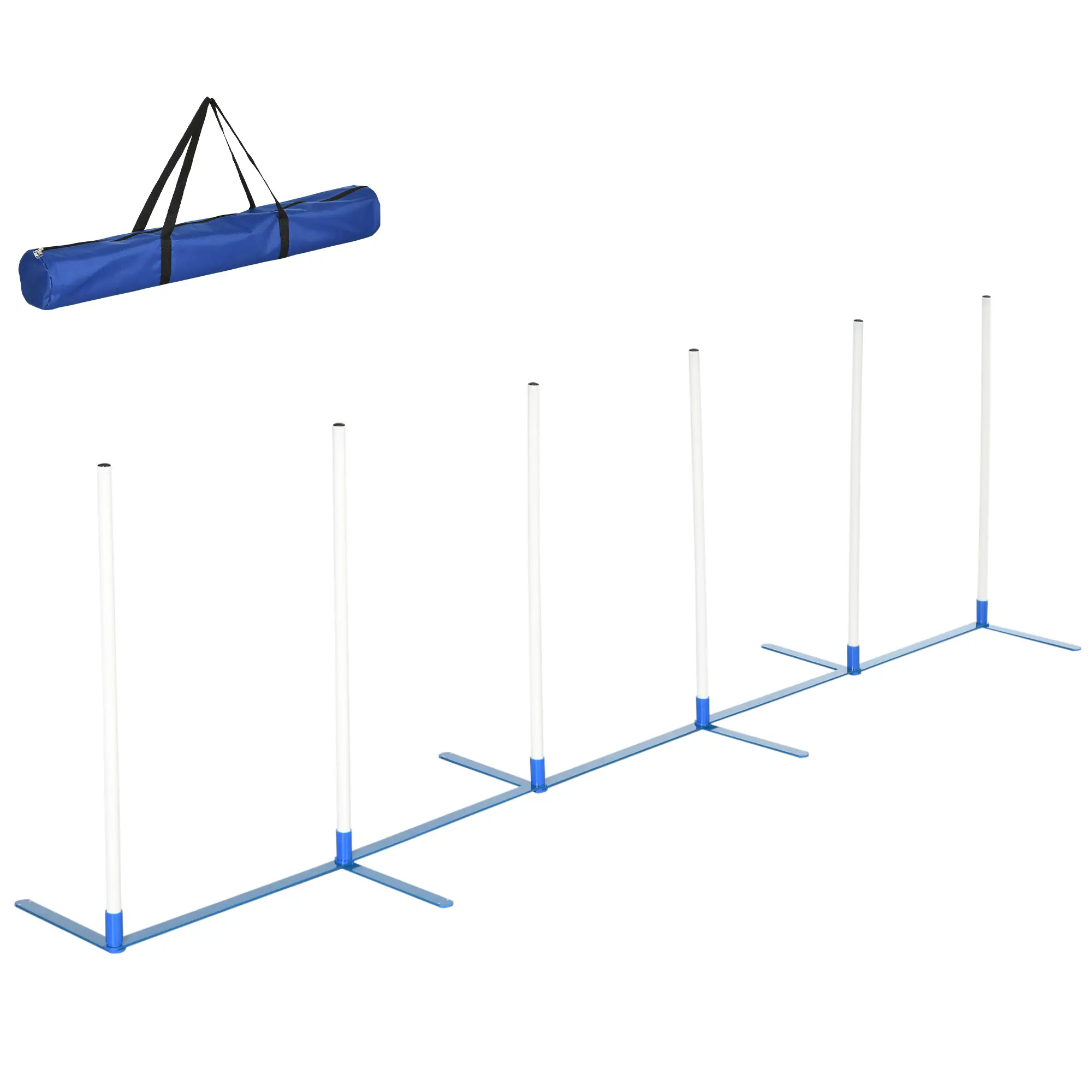 PawHut Hunde Slalomstangen Agility Training für Haustiere Hundetrainigsset Inklusive 600D Tasche Leicht zu tragen Polyester Kunststoff Weiß+Blau 305 x 60 x 94 cm