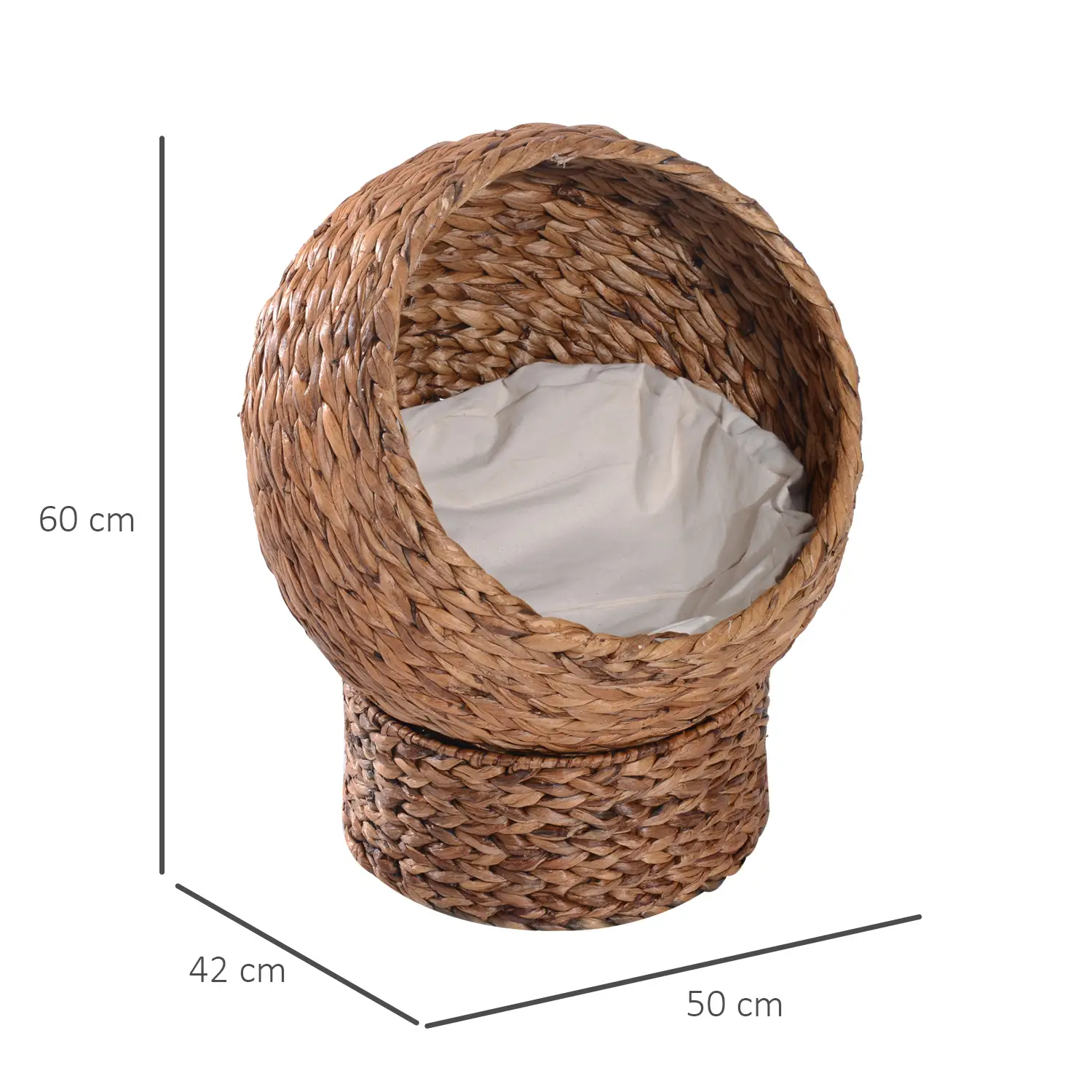 PawHut Rattan Katzenkorb Katzenhöhle Katzenhütte Katzenbett mit Kissen Haustierbett Wasserhyazinthe Hellbraun 50 x 42 x 60 cm