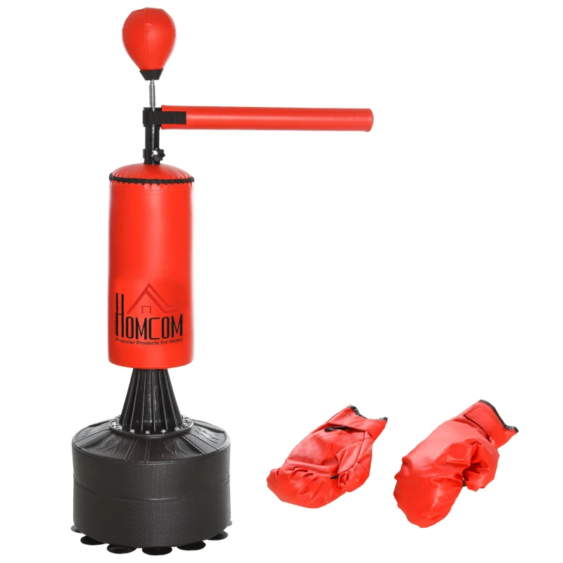 Standboxsack Boxtrainingsgerät mit Zubehör Boxassistent Training Boxsack Schwarz Rot 88 x 48 x 155-205 cm