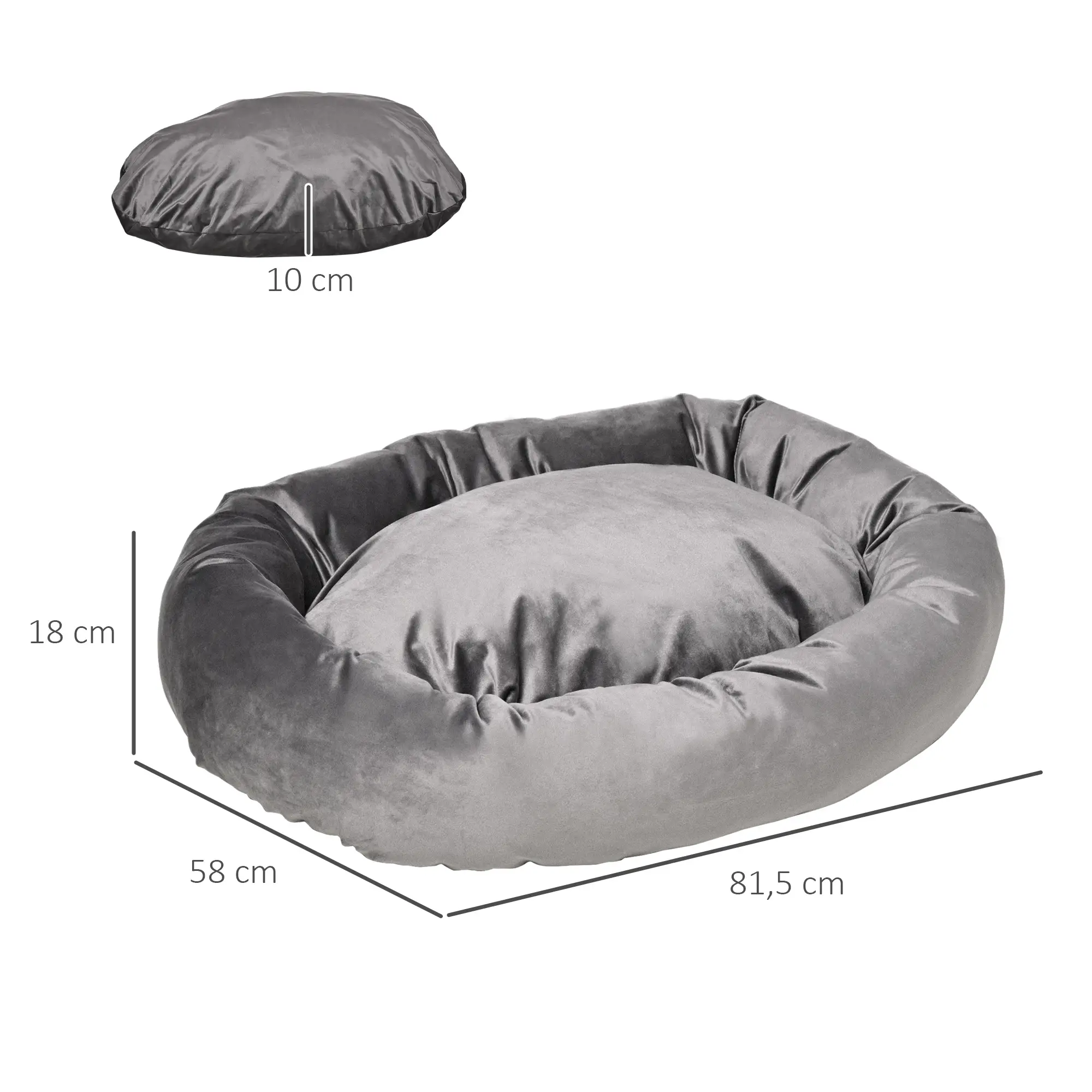 Hundebett Hundematte Hundekissen Hundematratze Hundesofa Tierbett Haustierbett rund abnehmbar waschbar für Hunde Katzen samtartiges Polyester Dunkelgrau 81,5 x 58 x 18 cm