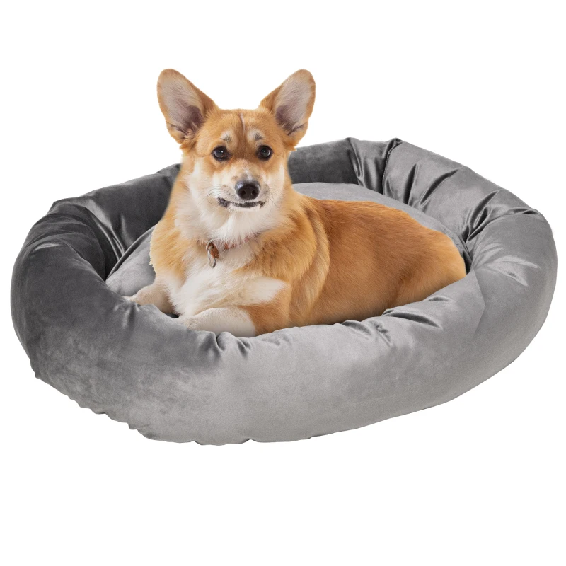 Hundebett Hundematte Hundekissen Hundematratze Hundesofa Tierbett Haustierbett rund abnehmbar waschbar für Hunde Katzen samtartiges Polyester Dunkelgrau 81,5 x 58 x 18 cm