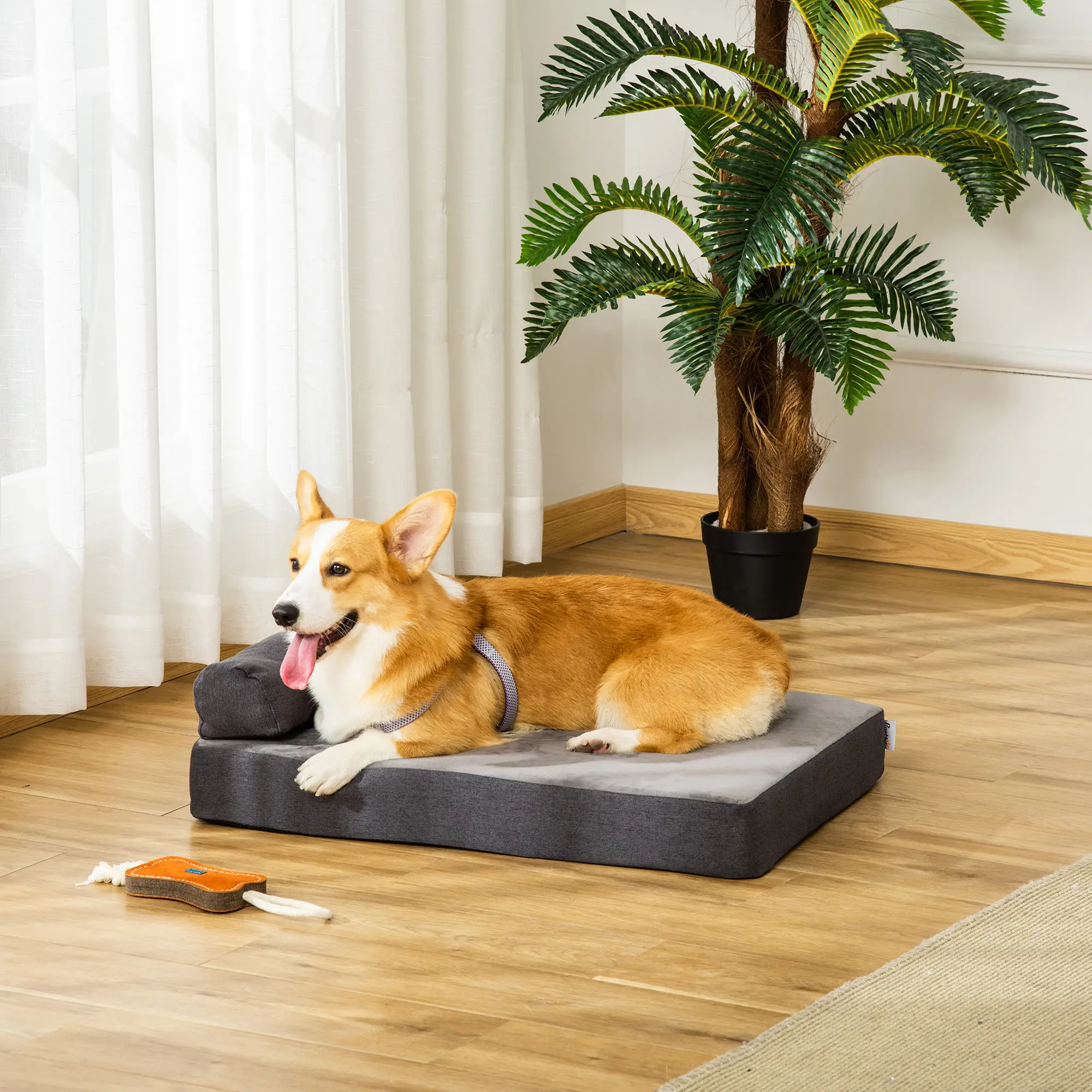  Haustierbett Tierbett Hundematratze Hundematte Bezug abnehmbar waschbar für kleine Hunde Katzen leinenartiges Polyester samtartiges Polyester PP-Baumwolle Grau75 x 55 x 20 cm