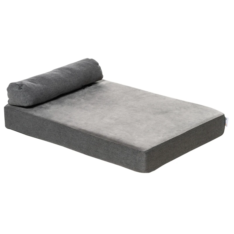  Haustierbett Tierbett Hundematratze Hundematte Bezug abnehmbar waschbar für kleine Hunde Katzen leinenartiges Polyester samtartiges Polyester PP-Baumwolle Grau75 x 55 x 20 cm