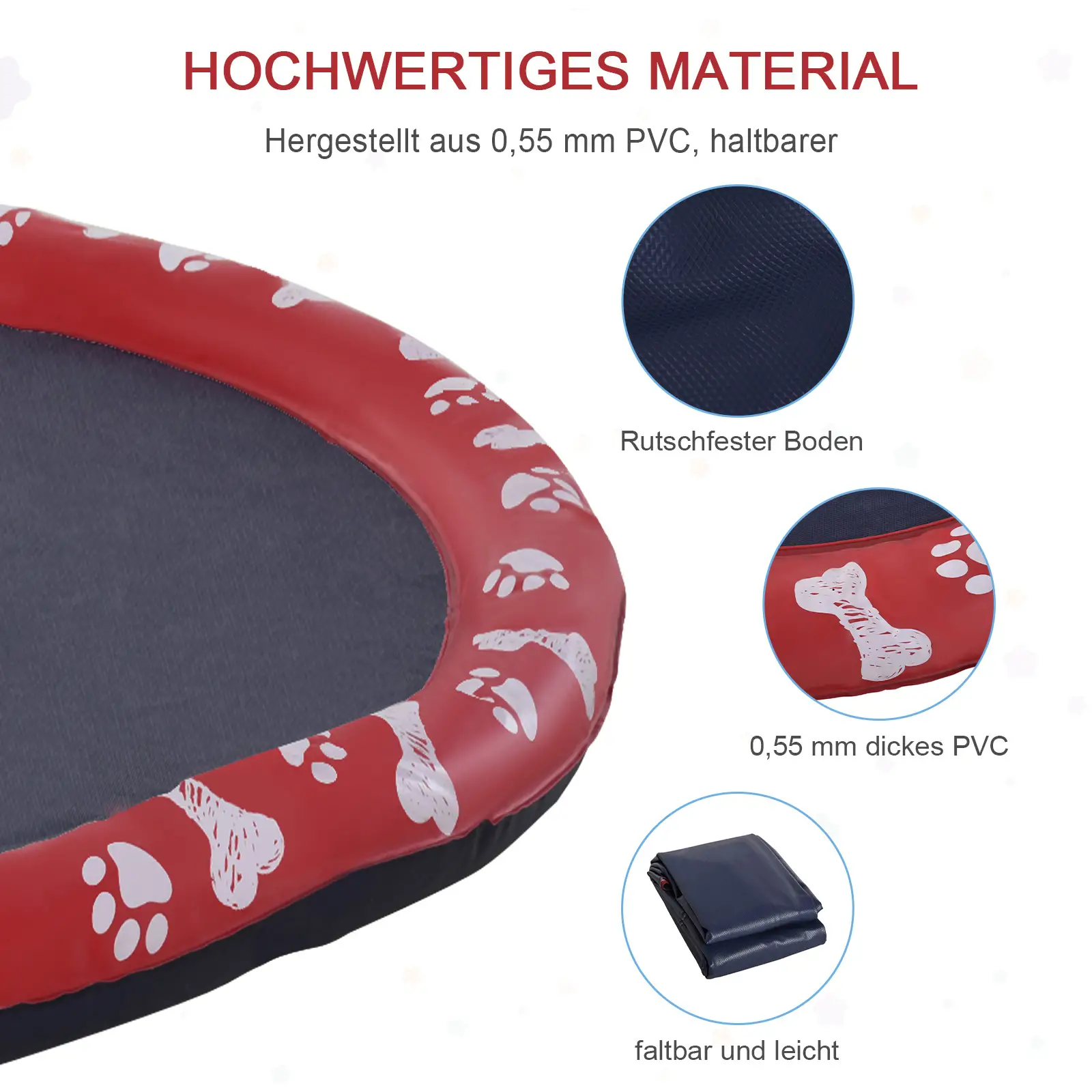 Hundepool, Wasser-Spielpool, rutschfest, robust, tierfreundlich, Ø170 cm, Rot 5