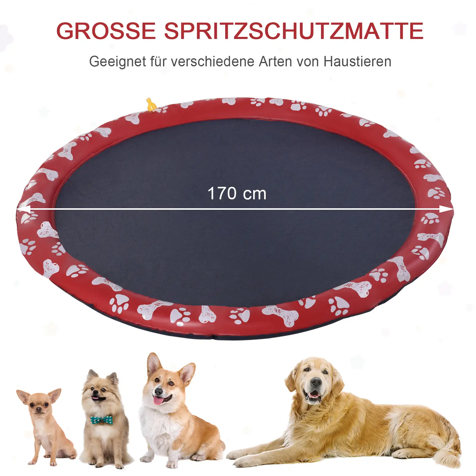 Hundepool, Wasser-Spielpool, rutschfest, robust, tierfreundlich, Ø170 cm, Rot 5