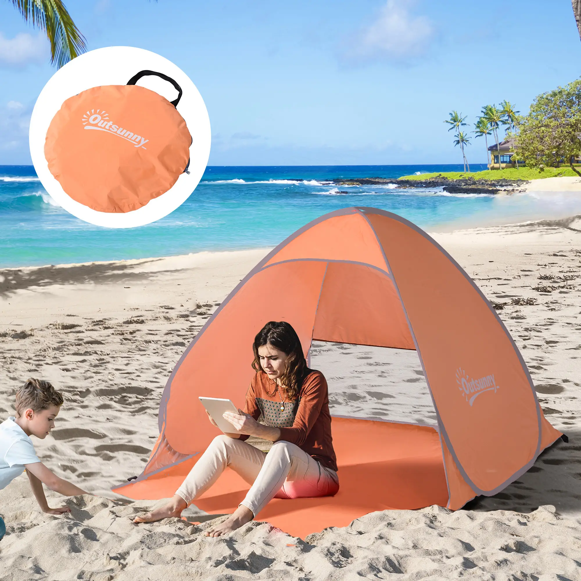 Pop-up-Zelt, Strandzelt, Campingzelt, Polyester, 200 x 150 x 119 cm, Orange